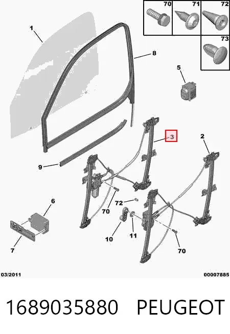 Mecanismo de acionamento de vidro da porta dianteira esquerda 1689035880 Peugeot/Citroen