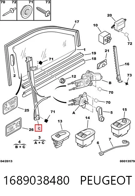 Mecanismo de acionamento de vidro da porta dianteira esquerda 1689038480 Peugeot/Citroen