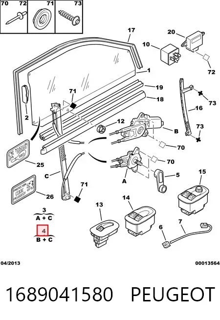 Mecanismo de acionamento de vidro da porta dianteira esquerda 1689041580 Peugeot/Citroen