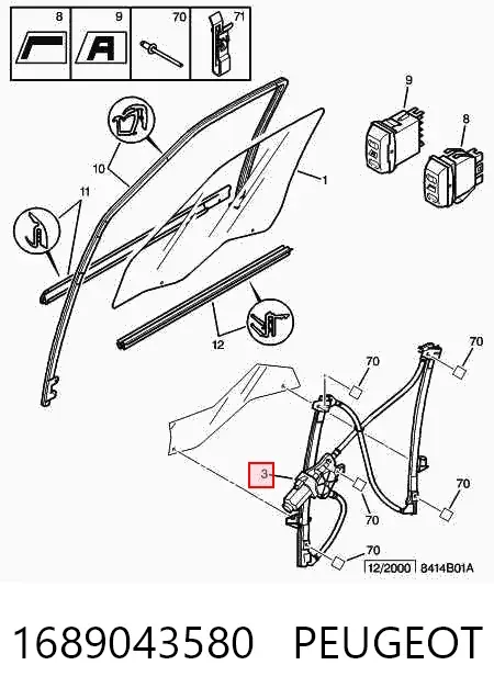 Mecanismo de acionamento de vidro da porta dianteira esquerda 1689043580 Peugeot/Citroen