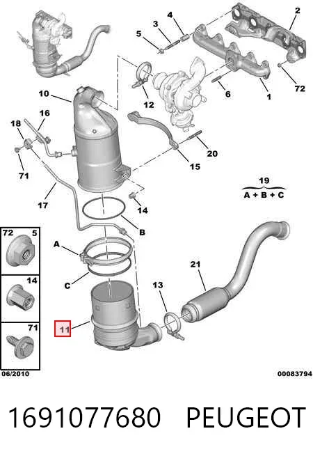 Filtro de partículas do sistema dos gases de escape 1691077680 Peugeot/Citroen