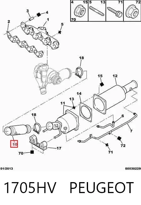 Tubo de admissão dianteiro (calças) do silenciador 1705HV Peugeot/Citroen