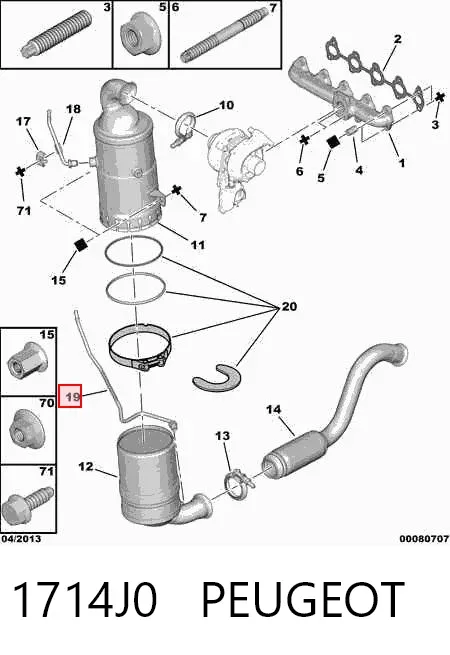 Tubo de sensor de pressão dos gases de escape 1714J0 Peugeot/Citroen