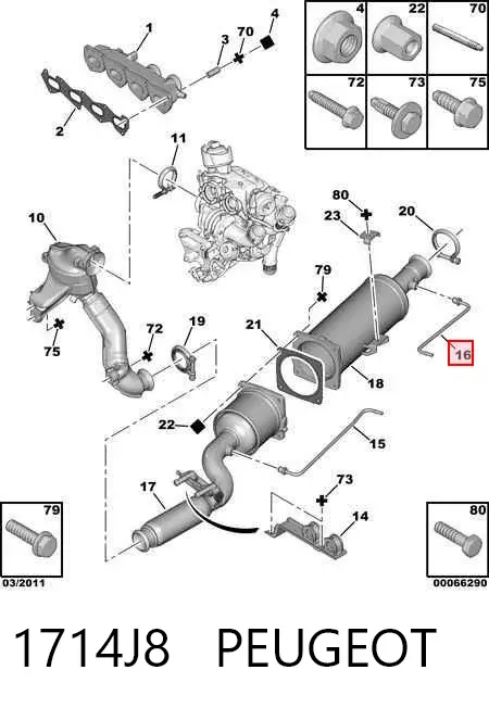 Tubo de sensor de pressão dos gases de escape 1714J8 Peugeot/Citroen