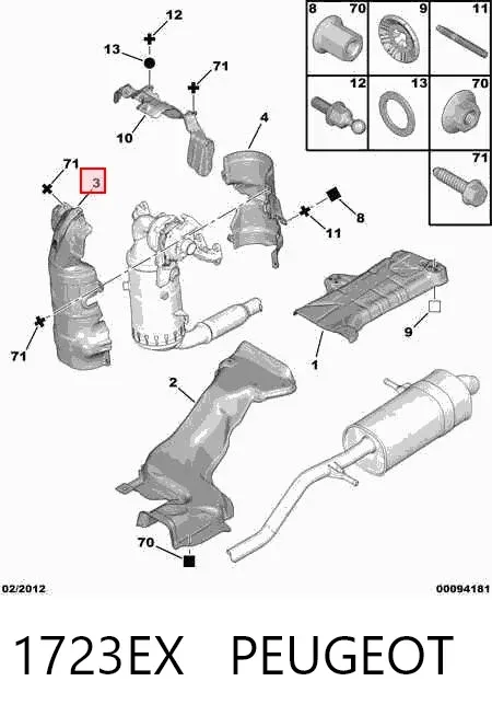 Proteção (tela térmica) de tubo coletor de escape 1723EX Peugeot/Citroen