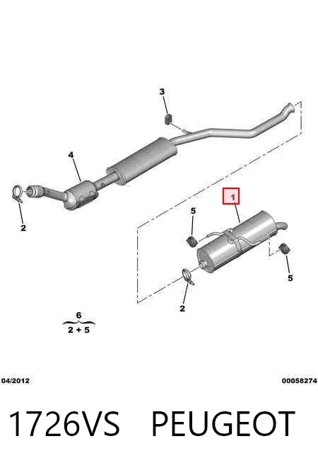 Silenciador, parte traseira 1726VS Peugeot/Citroen