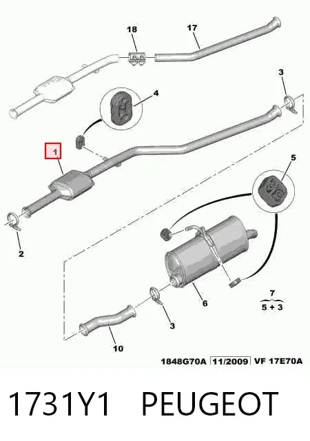 Tubo de admissão dianteiro (calças) do silenciador 1731Y1 Peugeot/Citroen
