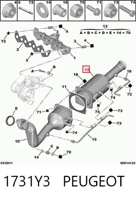 Catalisador (parte de reparo) 1731Y3 Peugeot/Citroen