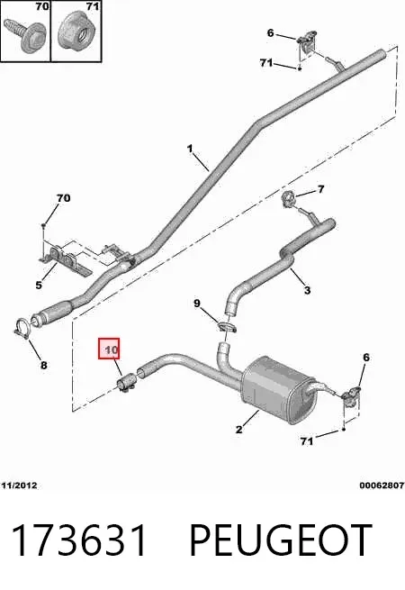 Braçadeira de silenciador dianteira 173631 Peugeot/Citroen