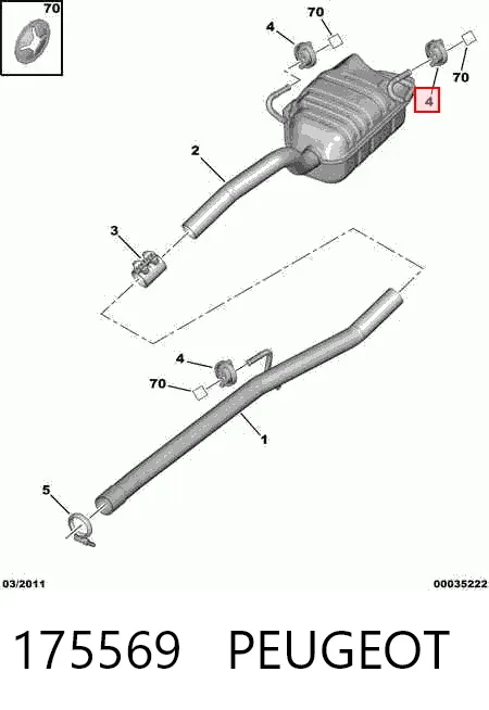 Coxim de fixação do silenciador 175569 Peugeot/Citroen