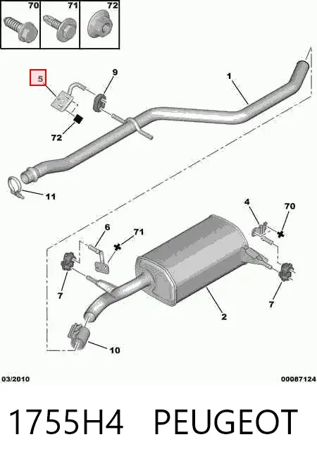 Consola de tubo de admissão do silenciador 1755H4 Peugeot/Citroen