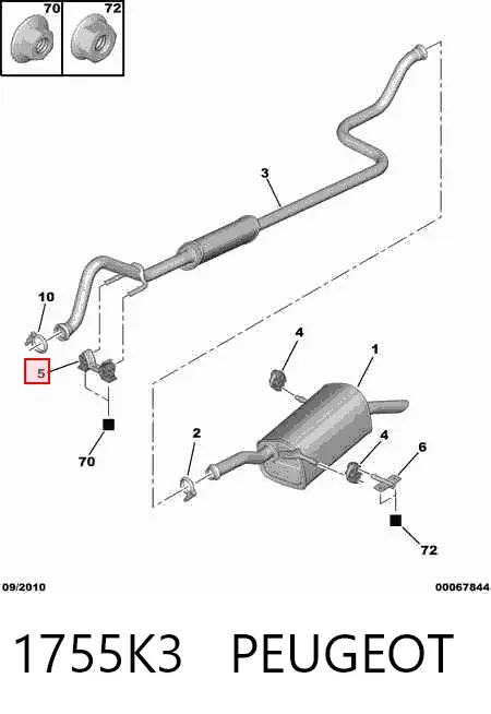 Consola de coxim traseiro do silenciador 1755K3 Peugeot/Citroen