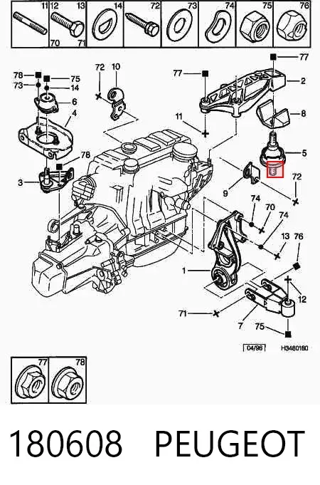 Bloco silencioso de suporte de coxim traseiro de motor 180608 Peugeot/Citroen