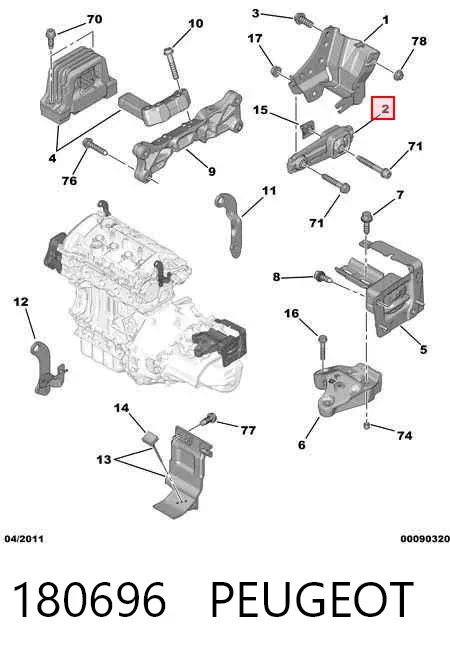 Coxim (suporte) traseiro de motor 180696 Peugeot/Citroen