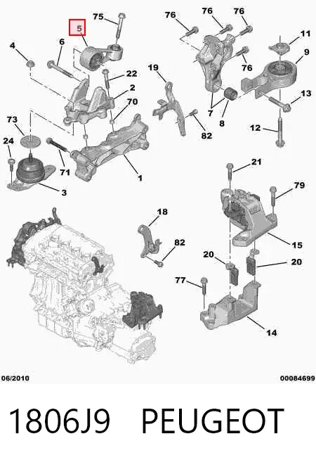 Coxim (suporte) direito superior de motor 1806J9 Peugeot/Citroen