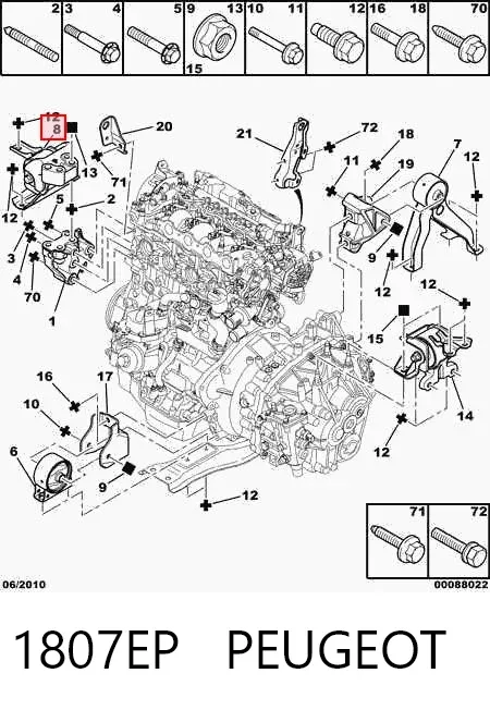 Coxim (suporte) direito de motor 1807EP Peugeot/Citroen