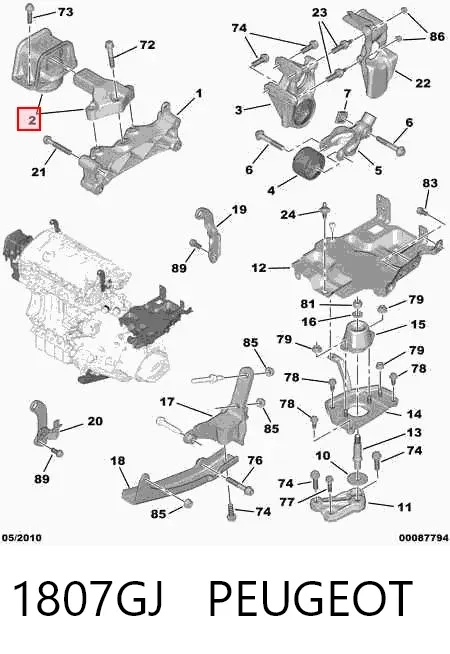 Coxim (suporte) direito de motor 1807GJ Peugeot/Citroen