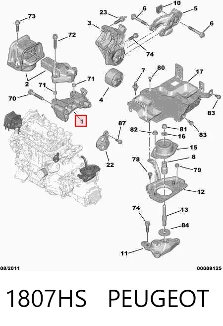 Consola de coxim (apoio) direita de motor 1807HS Peugeot/Citroen