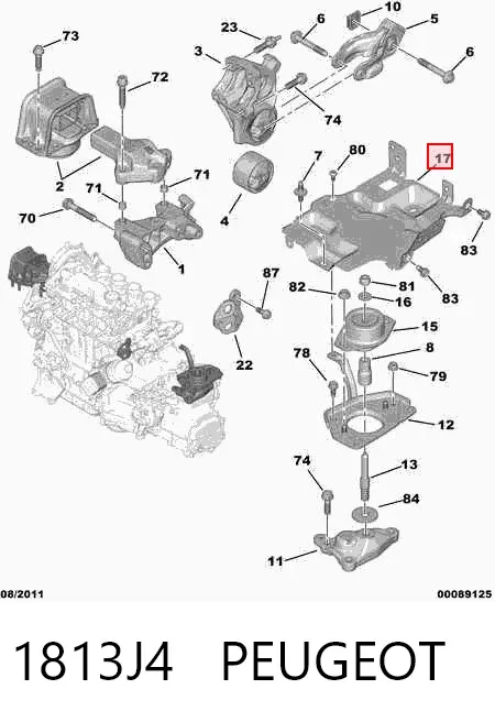 Viga de fixação da caixa de mudança 1813J4 Peugeot/Citroen