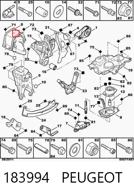 Coxim (suporte) direito de motor 183994 Peugeot/Citroen