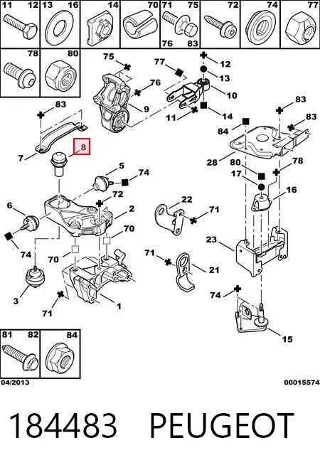 Coxim (suporte) direito de motor 184483 Peugeot/Citroen