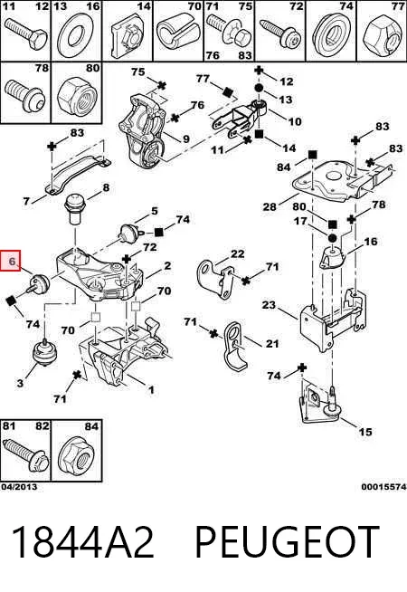 Coxim (suporte) direito dianteiro de motor 1844A2 Peugeot/Citroen