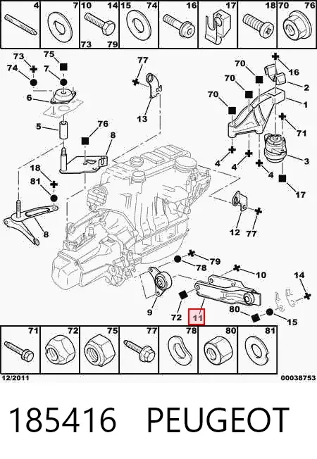 Consola de coxim (apoio) traseira de motor 185416 Peugeot/Citroen