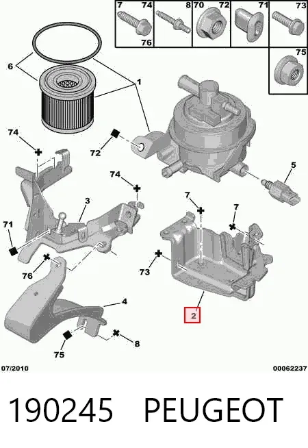 Consola de filtro de combustível 190245 Peugeot/Citroen