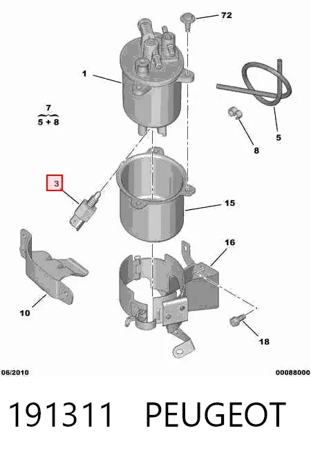 Sensor do nível da água de filtro de combustível 191311 Peugeot/Citroen