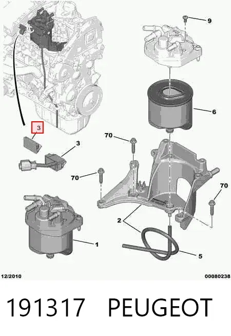 Sensor do nível da água de filtro de combustível 191317 Peugeot/Citroen