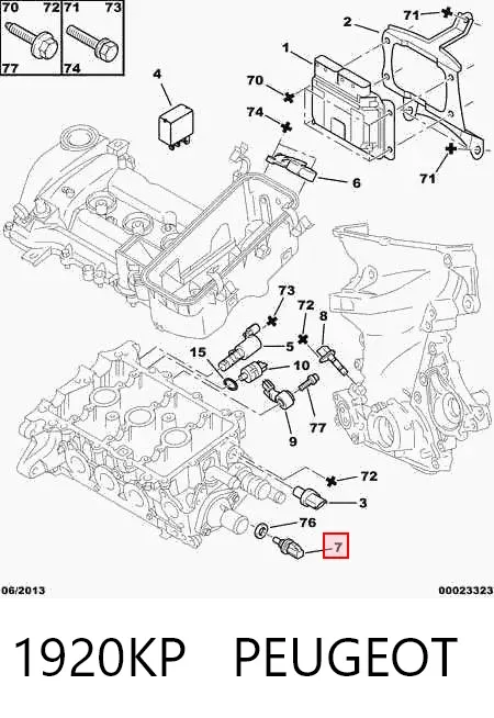 Sensor de temperatura do fluido de esfriamento, no dispositivo 1920KP Peugeot/Citroen