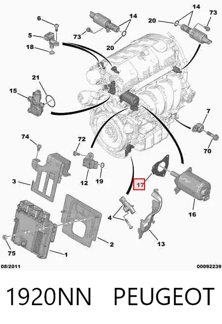 Vedante de regulador das fases de distribuição de gás 1920NN Peugeot/Citroen