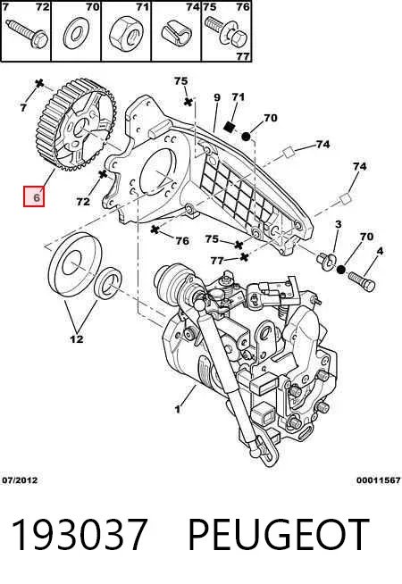 Roda dentada de engrenagem de cadeia da Bomba de Combustível de Pressão Alta 193037 Peugeot/Citroen