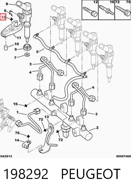 Parafuso de fixação do injetor 198292 Peugeot/Citroen