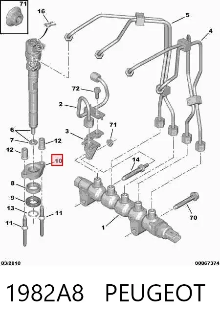 Consola de fixação do injetor 1982A8 Peugeot/Citroen