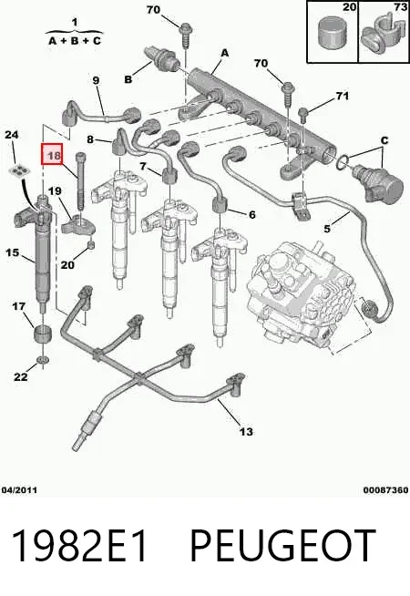 Parafuso de fixação do injetor 1982E1 Peugeot/Citroen