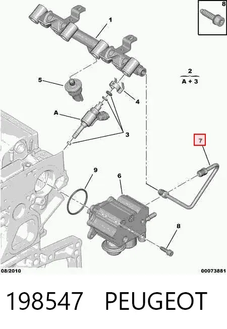 Tubo de combustível, desde a Bomba de Combustível de Pressão Alta até a sonda de combustível 198547 Peugeot/Citroen
