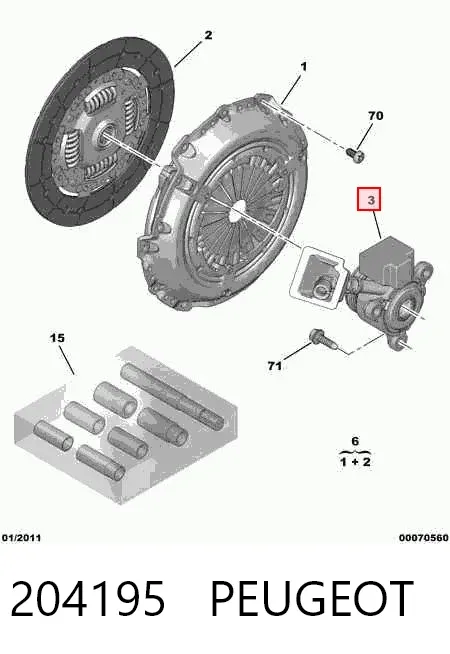 Cilindro de trabalho de embraiagem montado com rolamento de desengate 204195 Peugeot/Citroen