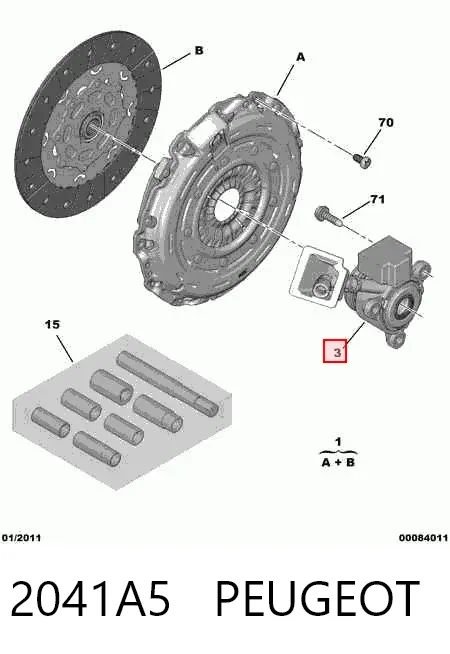 Cilindro de trabalho de embraiagem montado com rolamento de desengate 2041A5 Peugeot/Citroen
