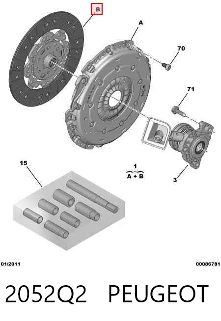 Kit de embraiagem (3 peças) 2052Q2 Peugeot/Citroen