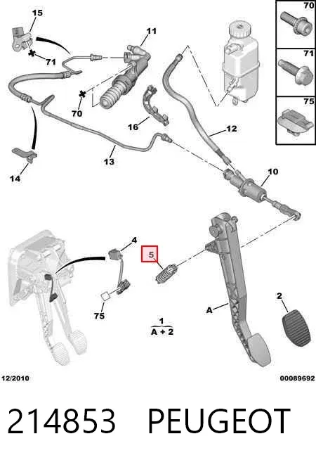 Mola de pedal de embraiagem 214853 Peugeot/Citroen