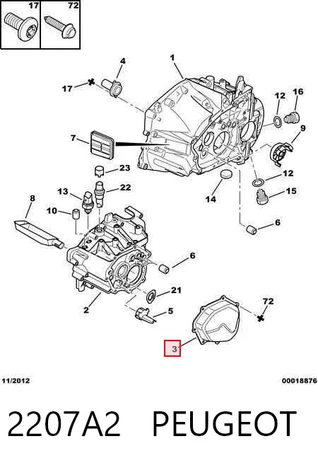 Tampa traseira da caixa de mudança 2207A2 Peugeot/Citroen