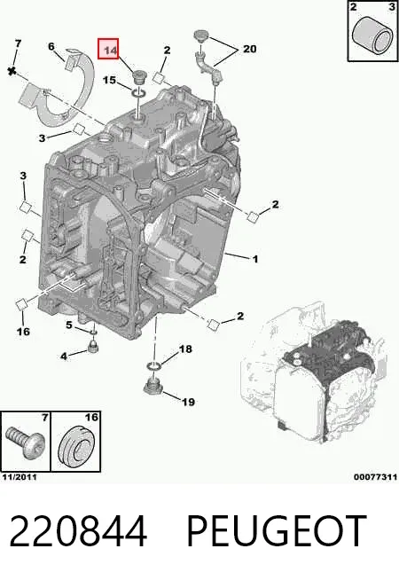 Tampão de panela da Caixa Automática de Mudança 220844 Peugeot/Citroen