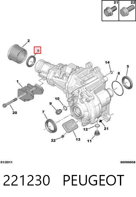 Bucim de saída traseira da caixa de transferência 221230 Peugeot/Citroen