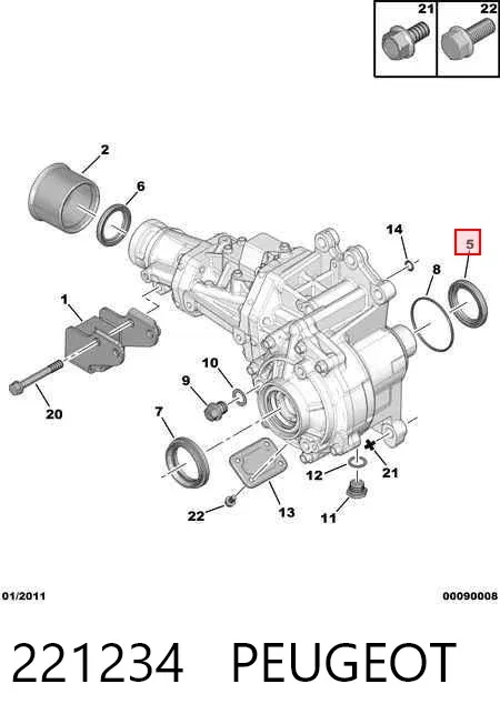 Bucim de saída dianteira da caixa de transferência 221234 Peugeot/Citroen