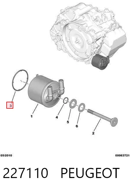 Vedante de trocador de calor de óleo na Caixa Automática de Mudança 227110 Peugeot/Citroen