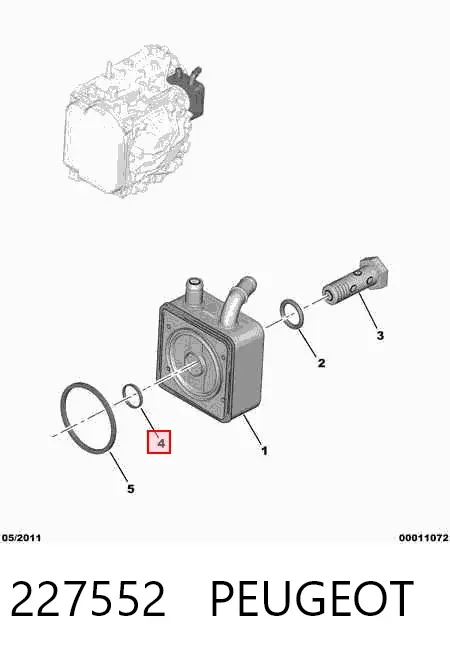 Vedante de trocador de calor de óleo na Caixa Automática de Mudança 227552 Peugeot/Citroen