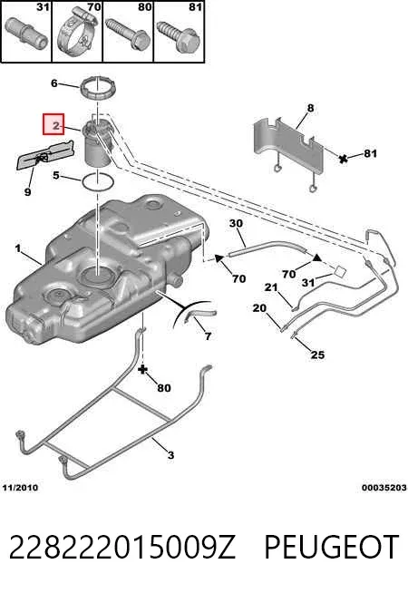 Módulo de bomba de combustível com sensor do nível de combustível 228222015009Z Peugeot/Citroen