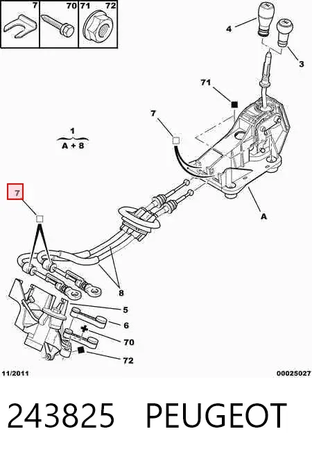 Braçadeira de cabos da Caixa de Mudança 243825 Peugeot/Citroen