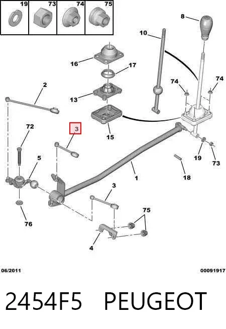 Kit de reparação de ligação de mudança 2454F5 Peugeot/Citroen